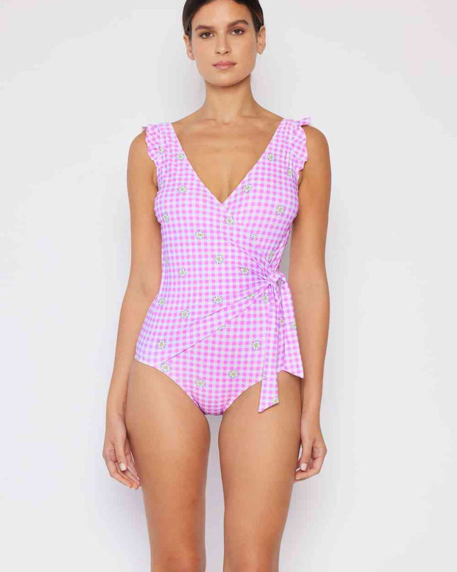 Marina West Swim Full Size Float On Ruffle Faux Wrap One-Piece in Carnation Pink