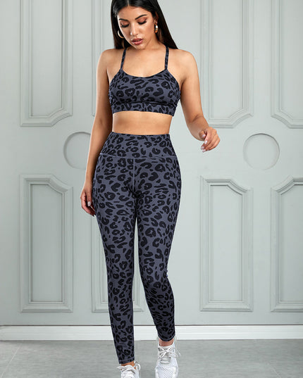 Leopard Cutout Sports Bra and Leggings Set