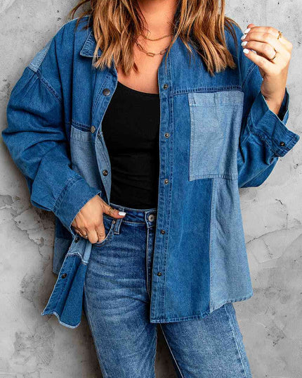 Color Block Snap Denim Jacket