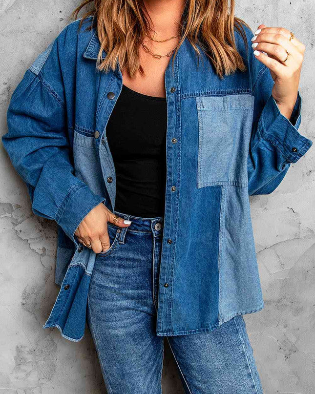 Color Block Snap Denim Jacket