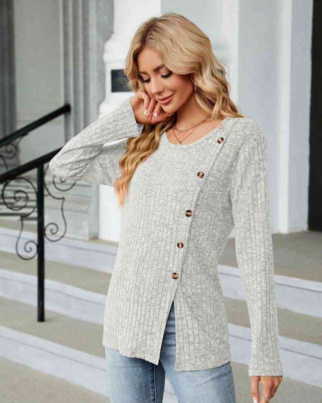 Buttoned Long Sleeve Slit Top