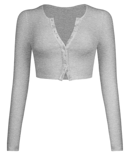 Double Take Button Down Long Sleeve Cropped Top