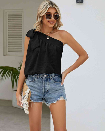 Tied One-Shoulder Sleeveless Top