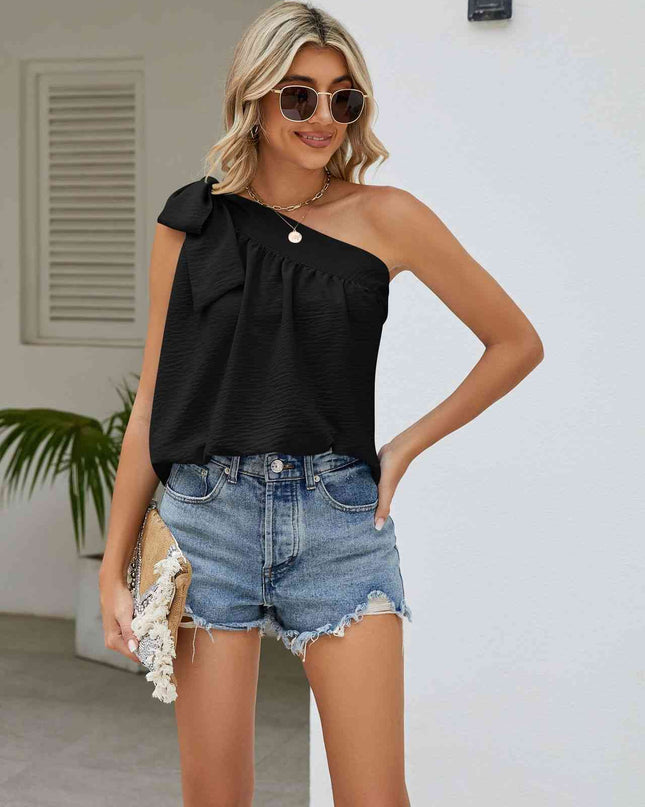 Tied One-Shoulder Sleeveless Top