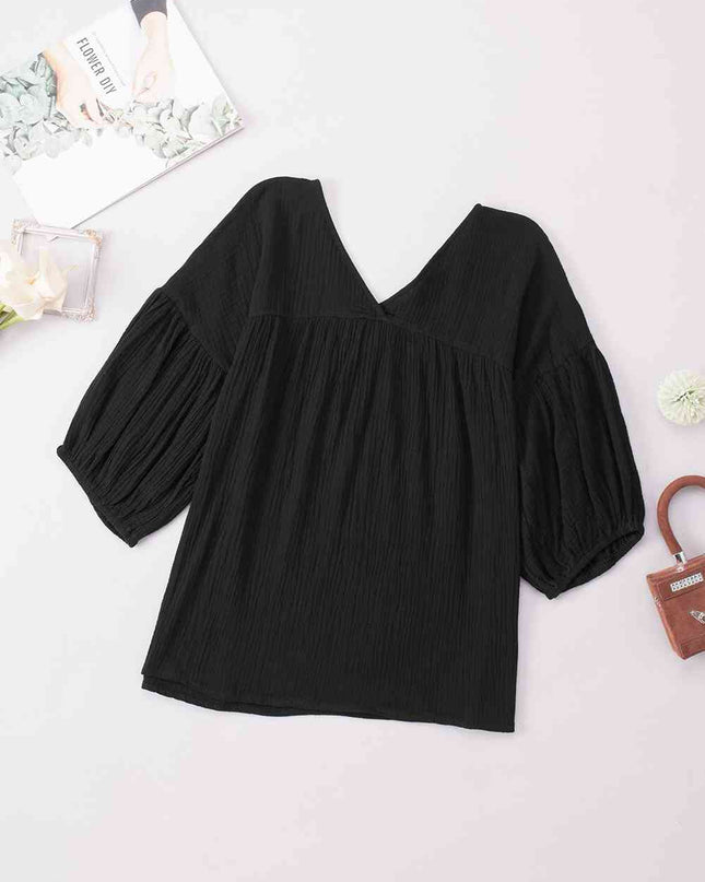 Dropped Shoulder V-Neck Blouse