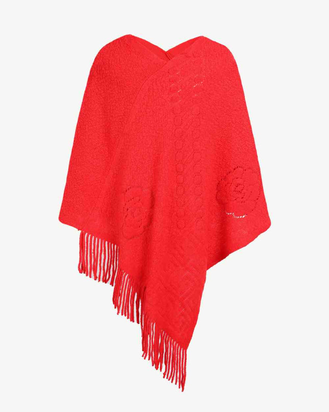 Pearl Trim Fringe Hem Poncho