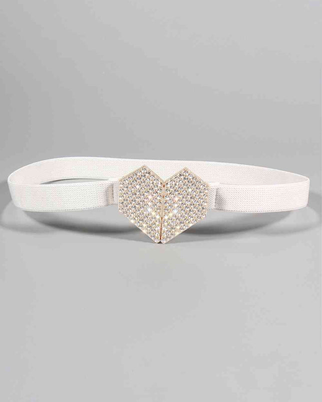 Rhinestone Heart Buckle Elastic Belt