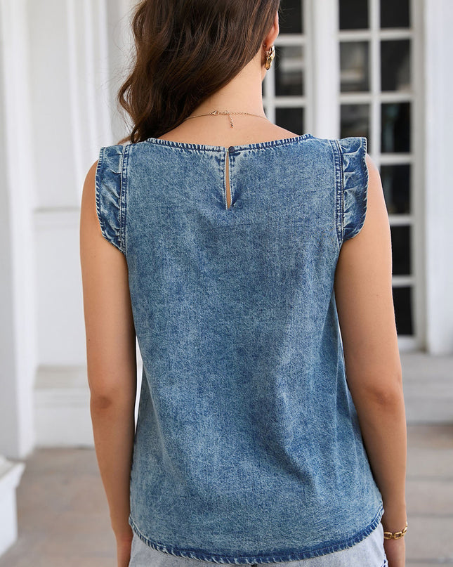 Acid Wash Round Neck Denim Tank