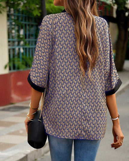 Geometric Print Notched Blouse