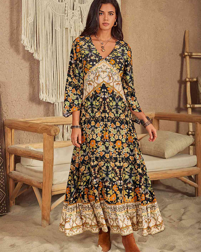 Floral V-Neck Midi Dress