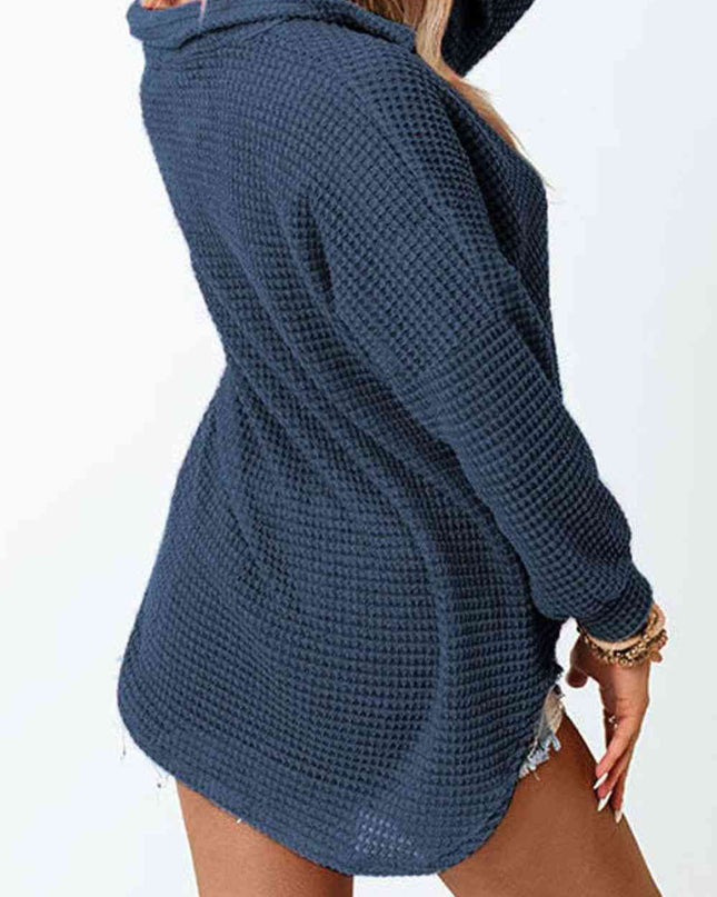 Waffle-Knit Button Up Long Sleeve Shirt with Pocket