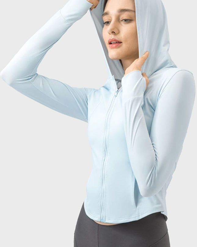 Pocketed Zip Up Hooded Long Sleeve Active Outerwear