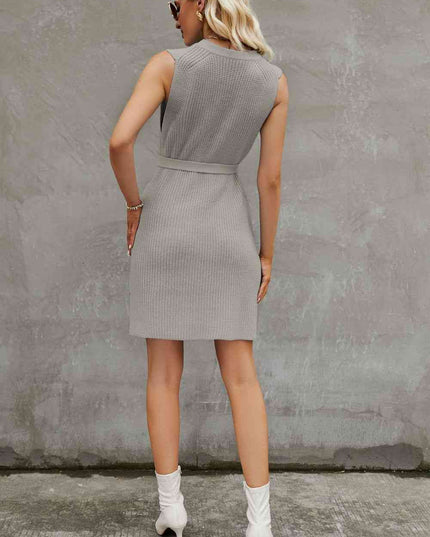 Round Neck Slit Sleeveless Sweater Dress