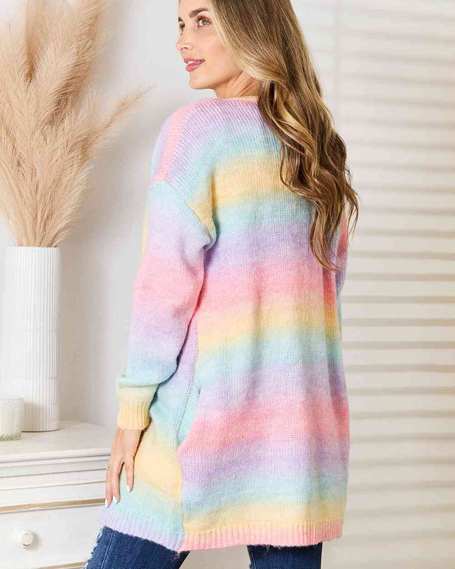 Woven Right Multicolored Gradient Open Front Longline Cardigan