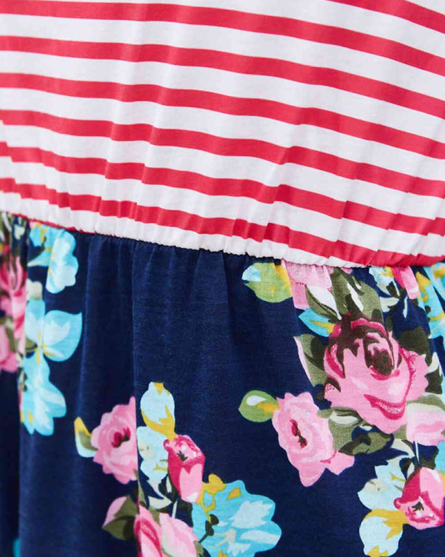Women Striped Floral Sleeveless Dress