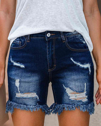 Distressed Frayed Hem Denim Shorts