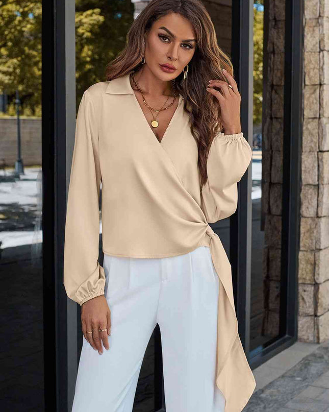 Surplice Neck Long Sleeve Blouse