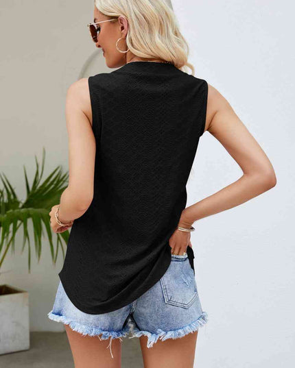 Notched Neck Curved Hem Eyelet Tank