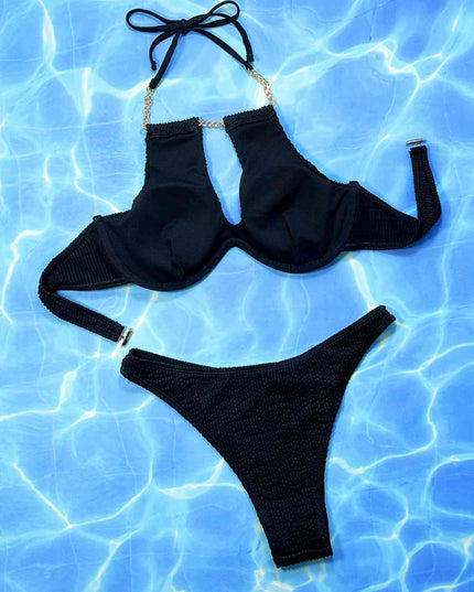 Halter Neck Chain Detail Two-Piece Bikini Set