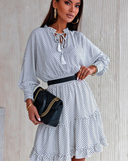 Polka Dot Tassel Tie Ruffle Hem Dress
