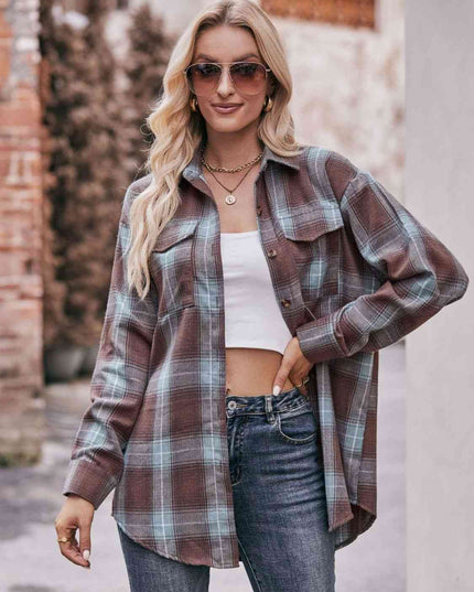 Plaid Dropped Shoulder Longline Shirt