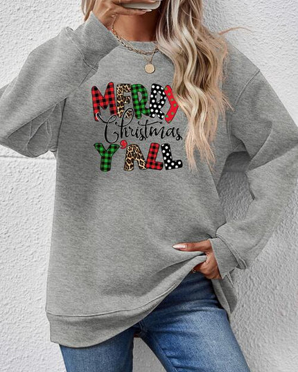 Letter Graphic Round Neck Long Sleeve Sweatshirt