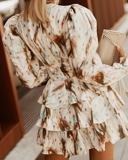 Printed Surplice Neck Layered Dress