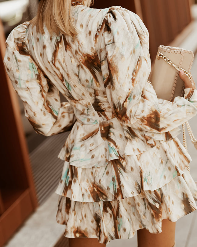 Printed Surplice Neck Layered Dress