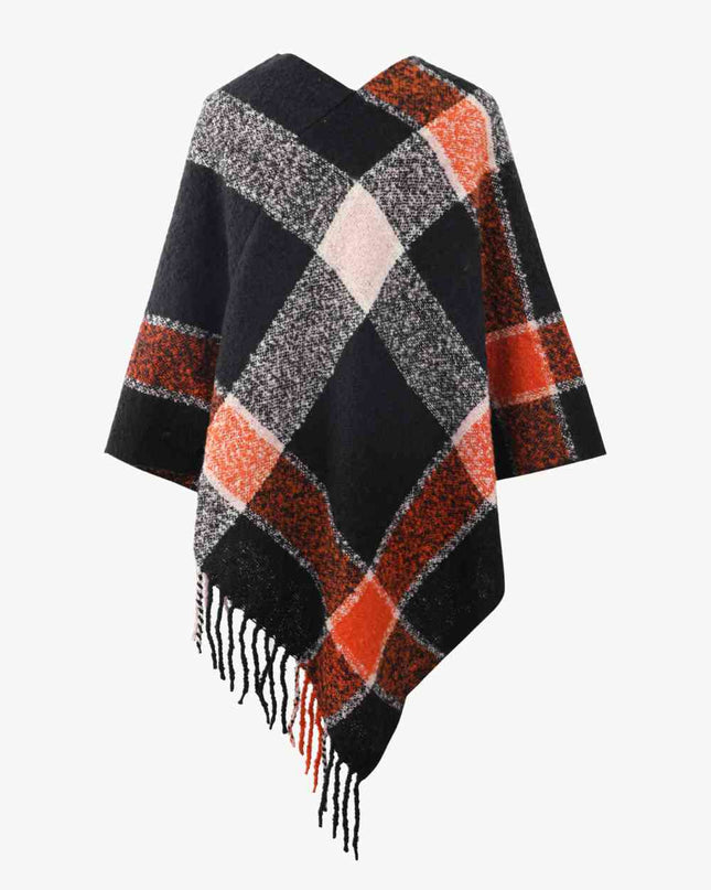 Plaid Fringe Detail Poncho