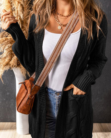 Cable-Knit Dropped Shoulder Slit Cardigan