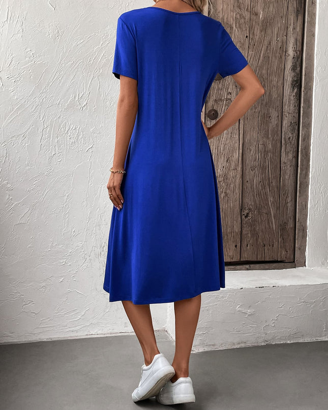 Short Sleeve A-Line Midi Dress