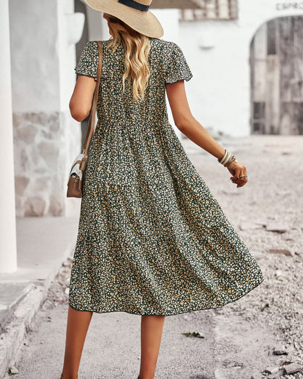 Round Neck Flutter Sleeve Midi Dress