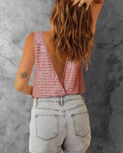 Sequin Surplice Wide Strap Sleeveless Bodysuit