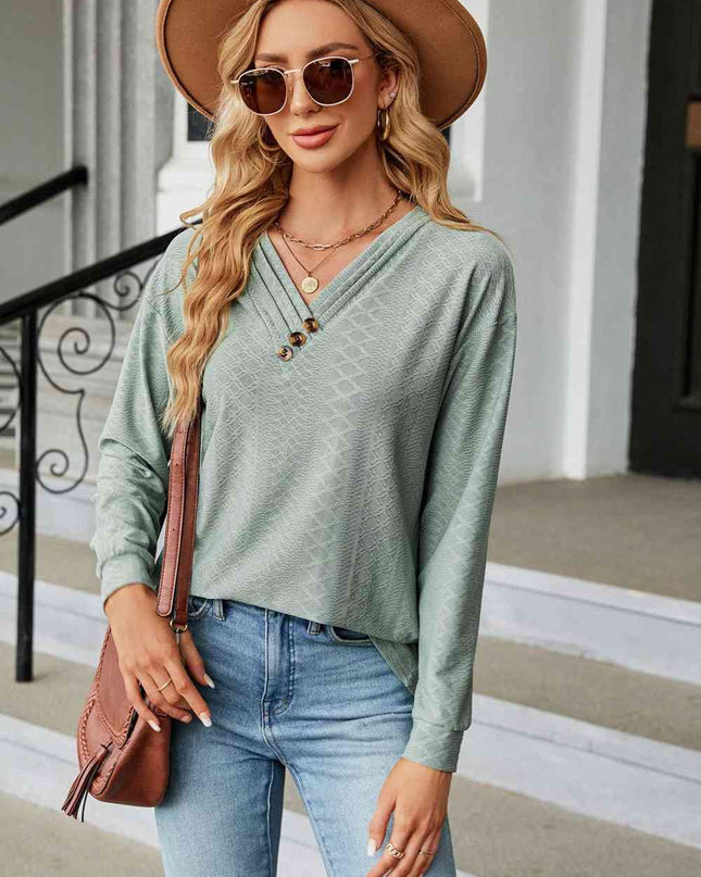 V-Neck Long Sleeve Blouse