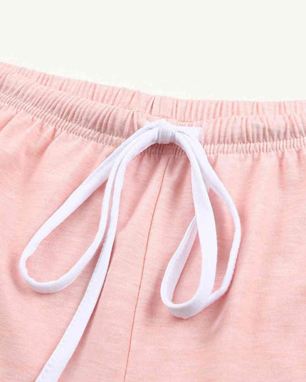 Graphic Tee and Drawstring Shorts Loungewear Set