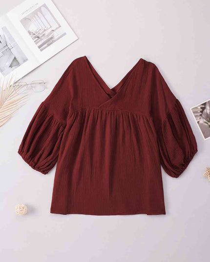 Dropped Shoulder V-Neck Blouse