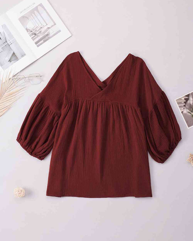 Dropped Shoulder V-Neck Blouse