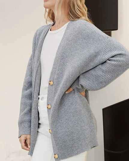 Full Size V-Neck Rib-Knit Cardigan