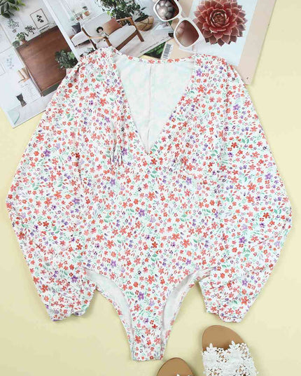 Ditsy Floral Long Sleeve Plunge Bodysuit
