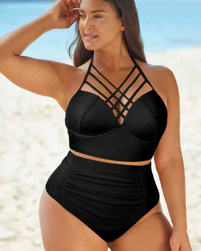Halter Neck Crisscross Ruched Two-Piece Swimsuit