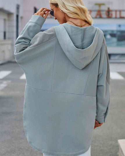 Long Sleeve Buttoned Hoodie with Pockets