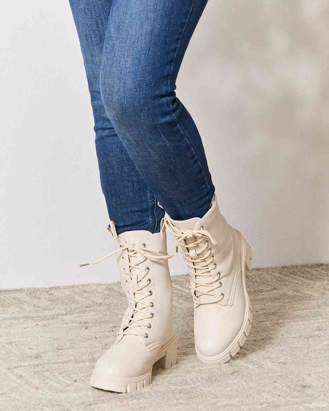 East Lion Corp Zip Back Lace-up Front Combat Boots