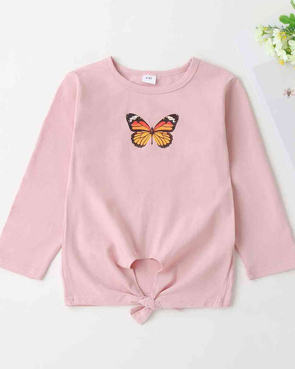 Round Neck Butterfly Graphic Long Sleeve T-Shirt