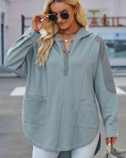 Long Sleeve Buttoned Hoodie with Pockets