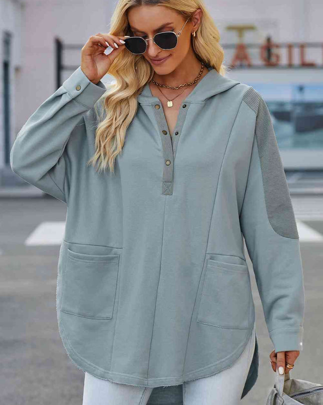 Long Sleeve Buttoned Hoodie with Pockets