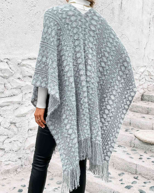 Open Front Fringe Hem Poncho