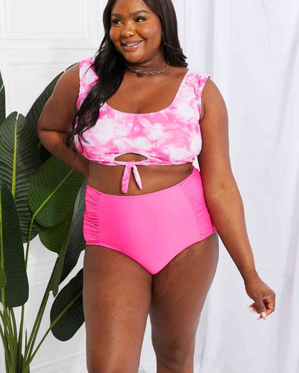 Marina West Swim Sanibel Crop Swim Top and Ruched Bottoms Set in Pink