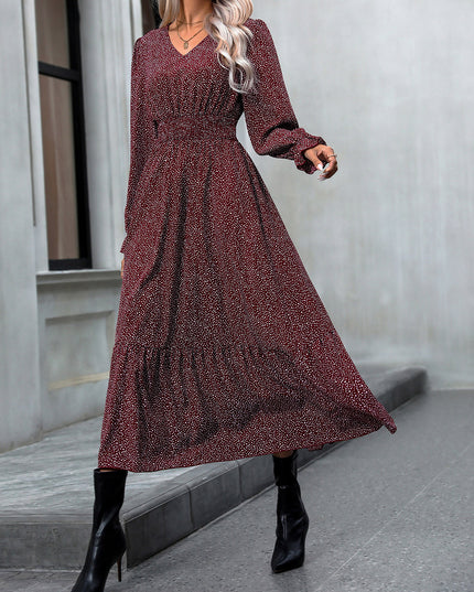 V-Neck Flounce Sleeve Dress