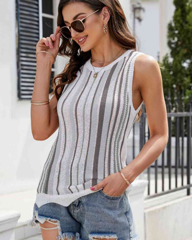 Striped Scalloped Hem Knit Tank