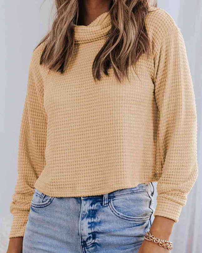 Waffle-Knit High Neck Top
